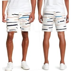WeSC Men's Winter White Marty Broken Stripe Printed Sweat Shorts Size Large NWT